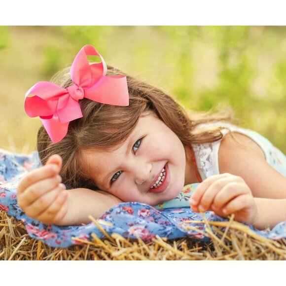 Girls Hair Bows Grosgrain 6 Pack with Knot Wrap Center Hair Clips Kids